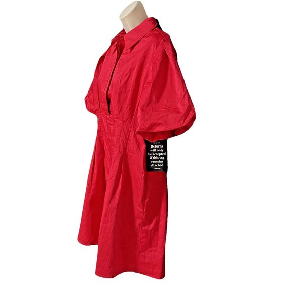 NWT Tuckernuck  Delaney Size L Red Mini Dress Puff Sleeve A-line Pockets Stretch - Picture 3 of 14